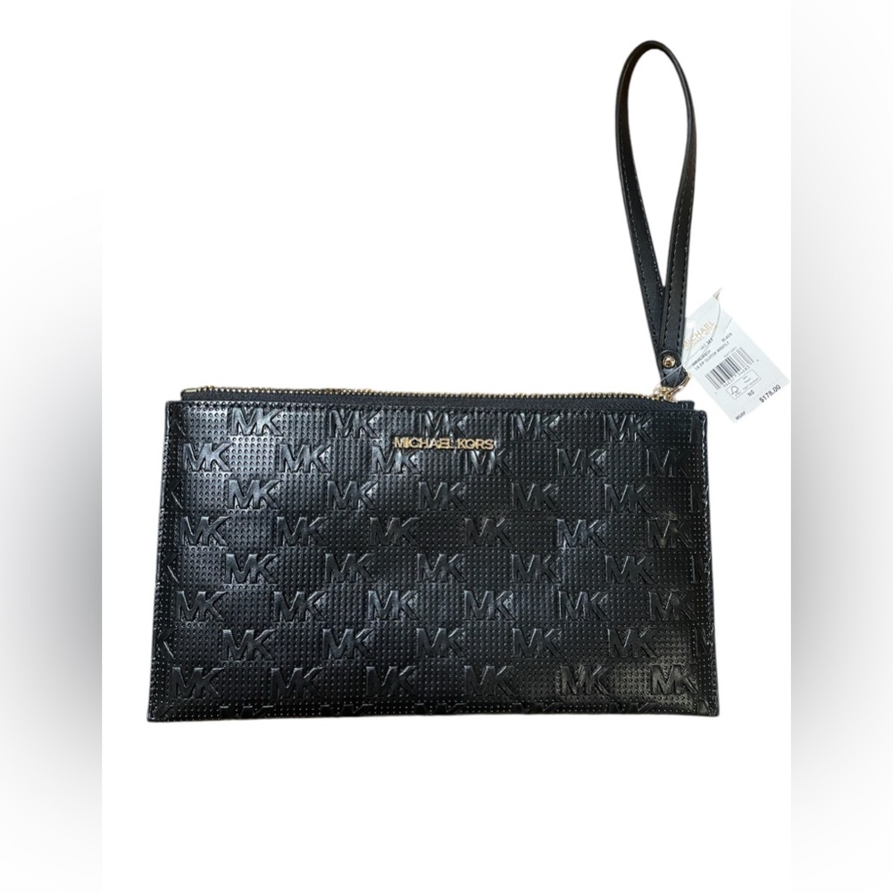 MICHAEL KORS Women's Jet Set LG Zip CLUTCH Wrist-let Wallet Leather Black NWT